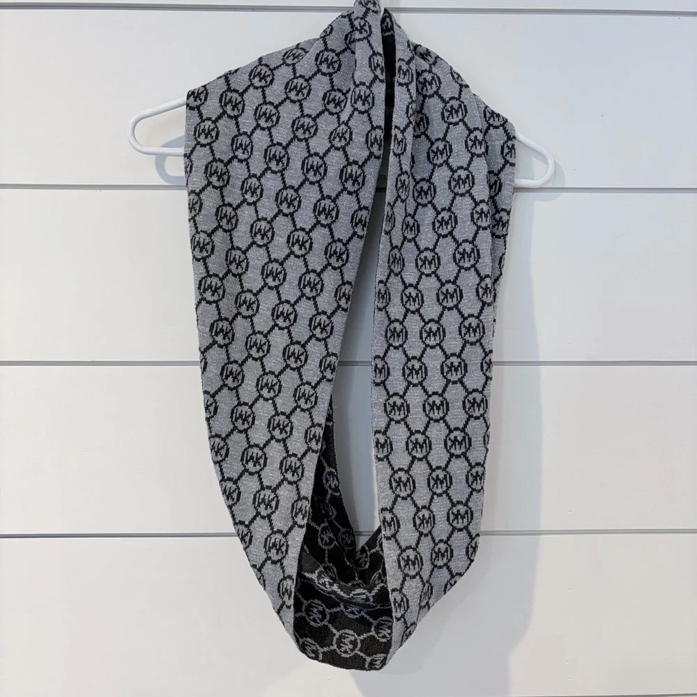 Michael Kors Charcoal Logo Classic Crossbody Bag with Chic Infinity Scarf